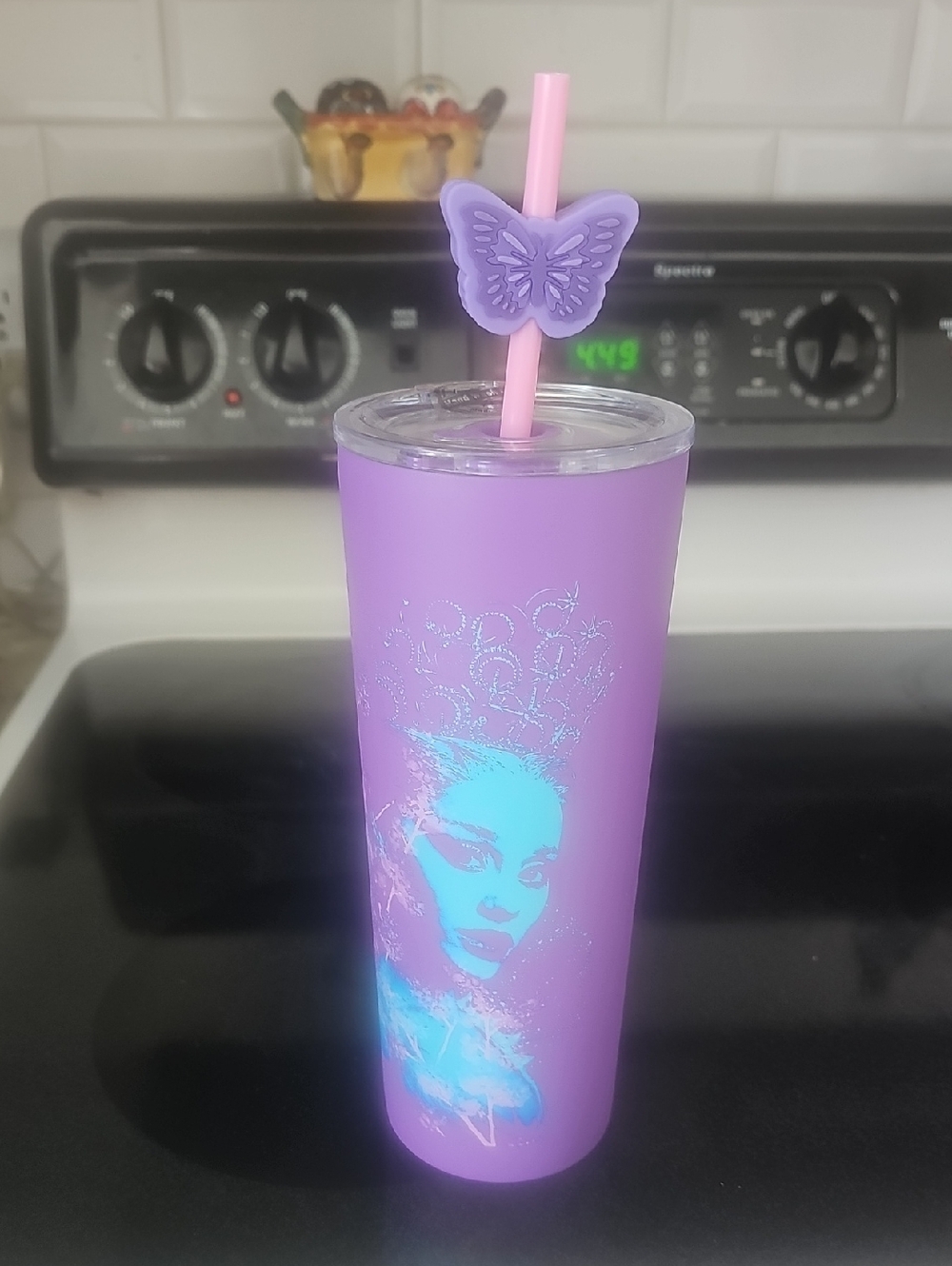 Wicked Purple Portrait Stainless Steel Tumbler with Pink Straw